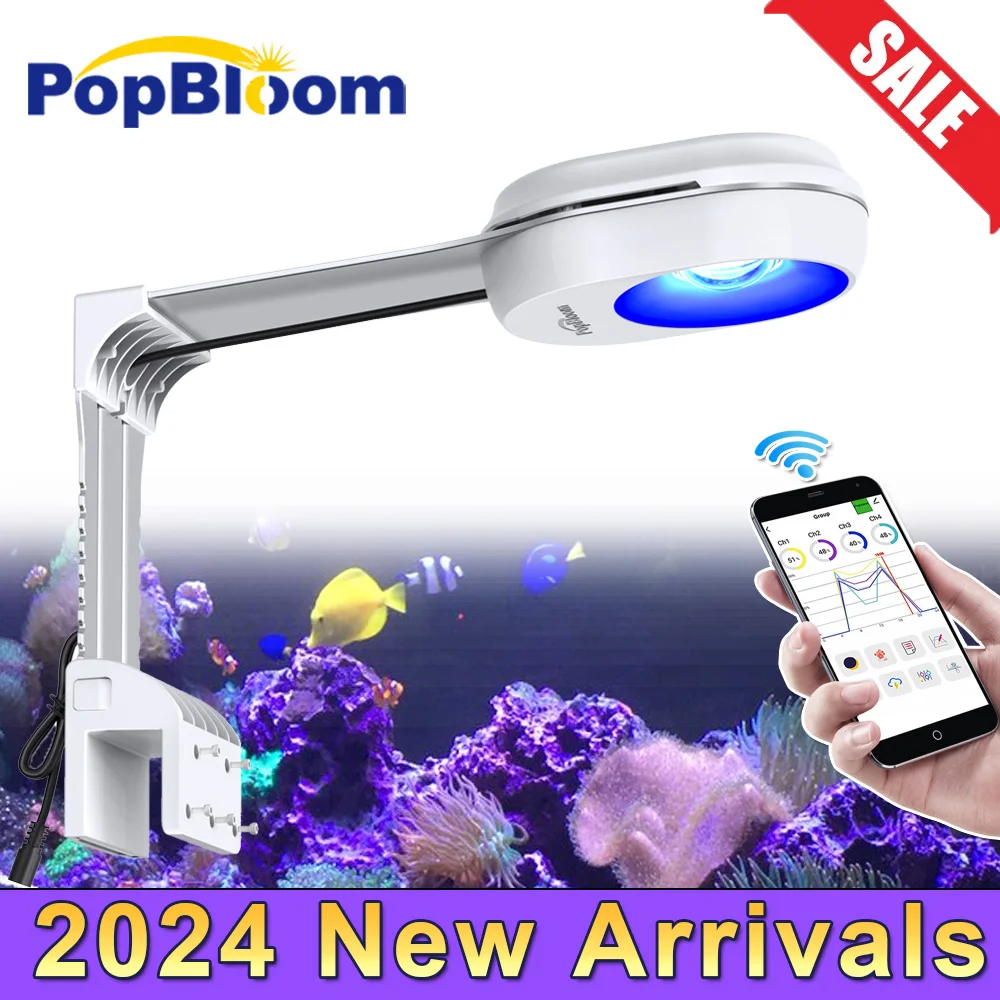 PopBloom-WiFi LED Aquarium Lighting Saltwater Aquarium Lamp for Smart Nano Reef Grow Fish Tank,App-Phone Control, Include Mount