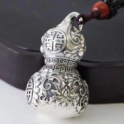 925 Silver Stereoscopic Glossy Gourd Pendant Chinese Style Carved Lotus Flower Couple Necklace Can Open Classic Charms Jewelry