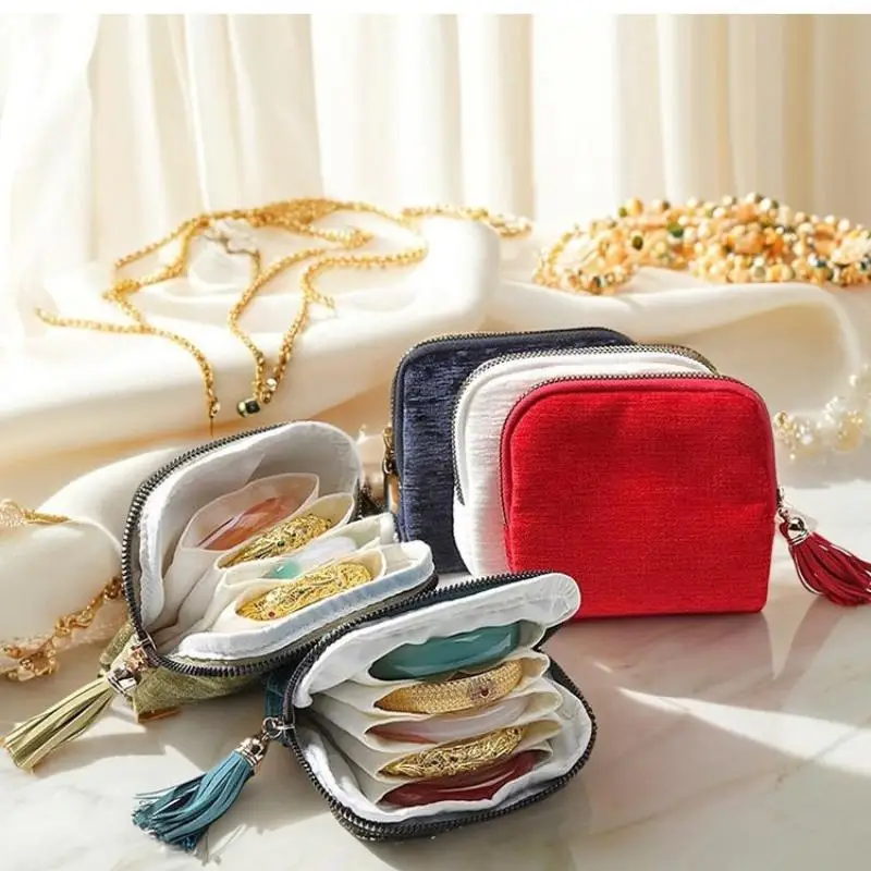 

5-Layer Storage Bag Velvet Jewelry Pouch Bags For Watch Bracelet Rings Earring Portable Travel Jewelry Case