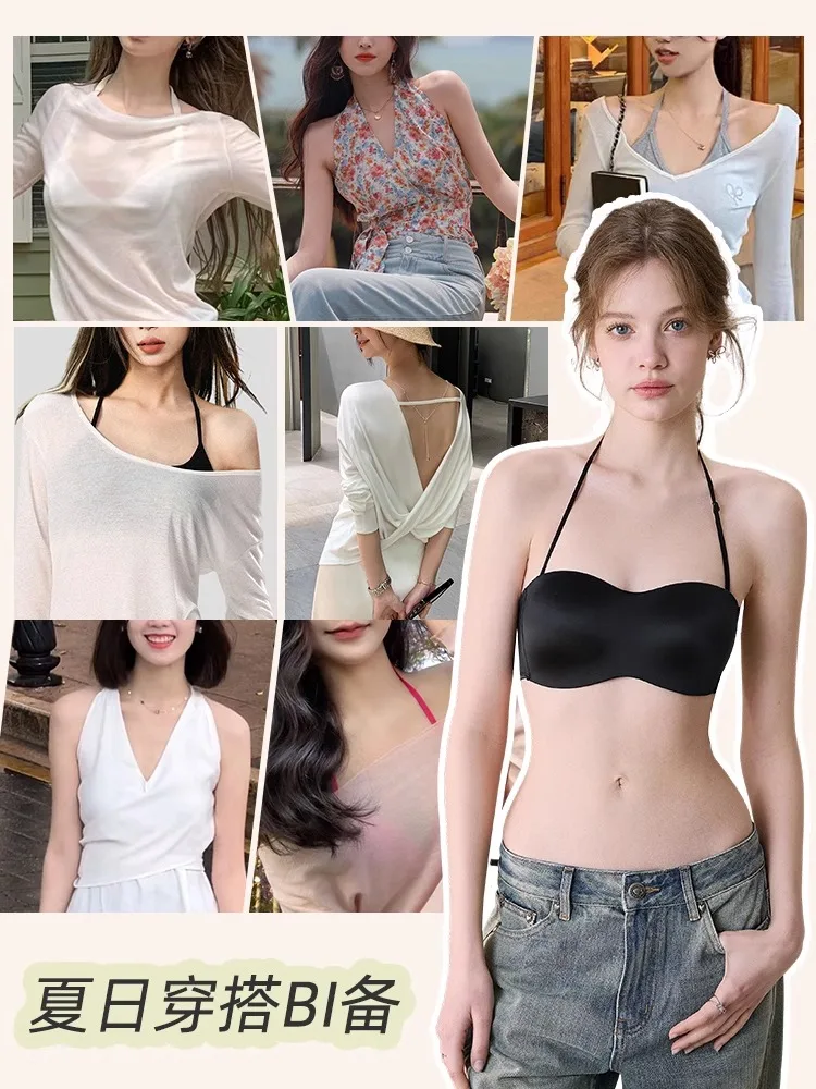 Reggiseno adesivo in raso di lusso con scollo all'americana push up per seni piccoli senza cuciture senza schienale senza spalline stile retrò lingerie CA S-XL MOYISU