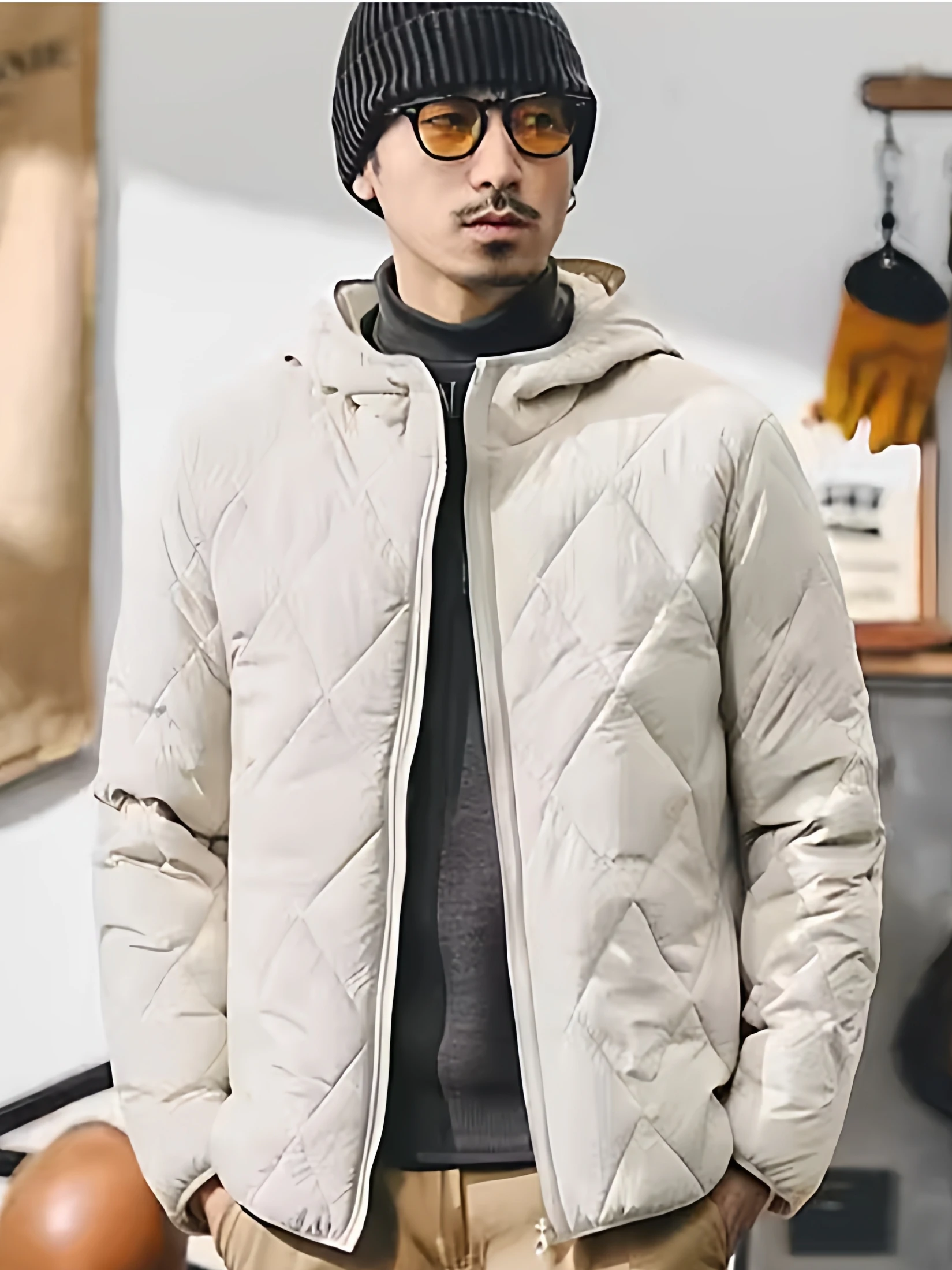 

Outdoor Lightweight Silk Cotton Jaet Men's Winter Thin Cotton Coat Men's Clothing Diamond Patterned Quilted Jaet