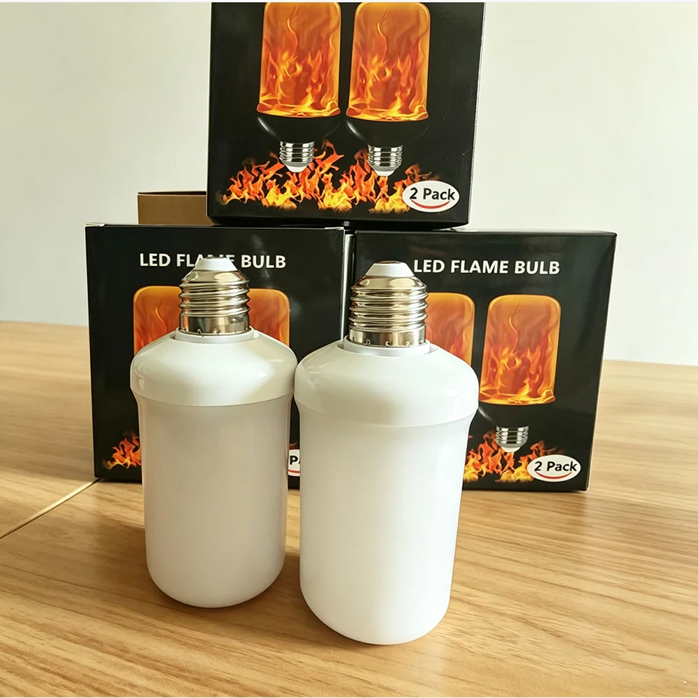 2Pack E27 LED Flame Effect Light Bulb Realistic Flickering Fire Simulation Lamp Vintage Atmosphere Light for Party Halloween Xma