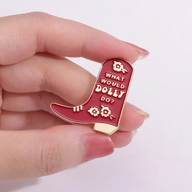 Dolly Parton Enamel Pin What Would Dolly Do Cute Pink Cowboy Boot Brooch Lapel Backpack Unique Badge Jewelry Gifts For Women