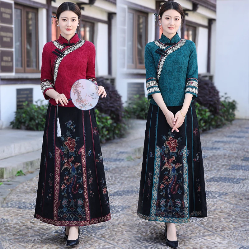 

Spring 2026 Slim Fit Two Piece Set Retro Republic of Chi Small Top Cotton Ethnic Women's Faion