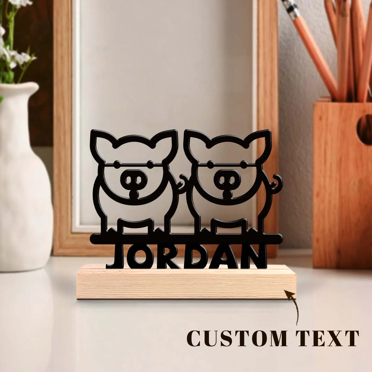 1Pc Custom Name Pirate Wooden Base Metal Ornament,Home Room Desktop Decor,Valentine Wedding Birthday Gift for Family Friends