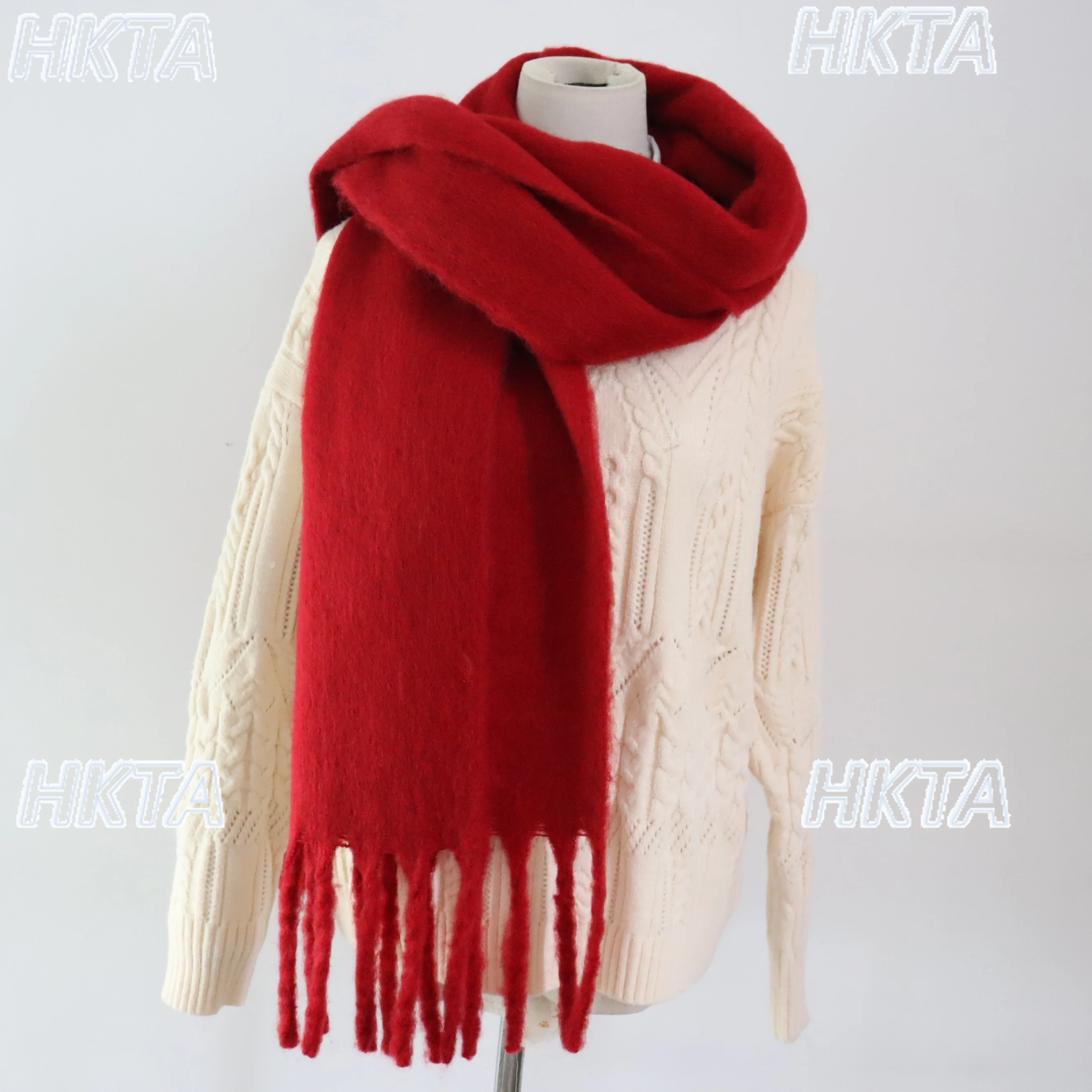 Bufanda de piel de hilo rojo grueso japonés para mujer, bufanda de invierno 2025, cálida y gruesa con agradable arco para niñas, bufandas de doble uso, chal