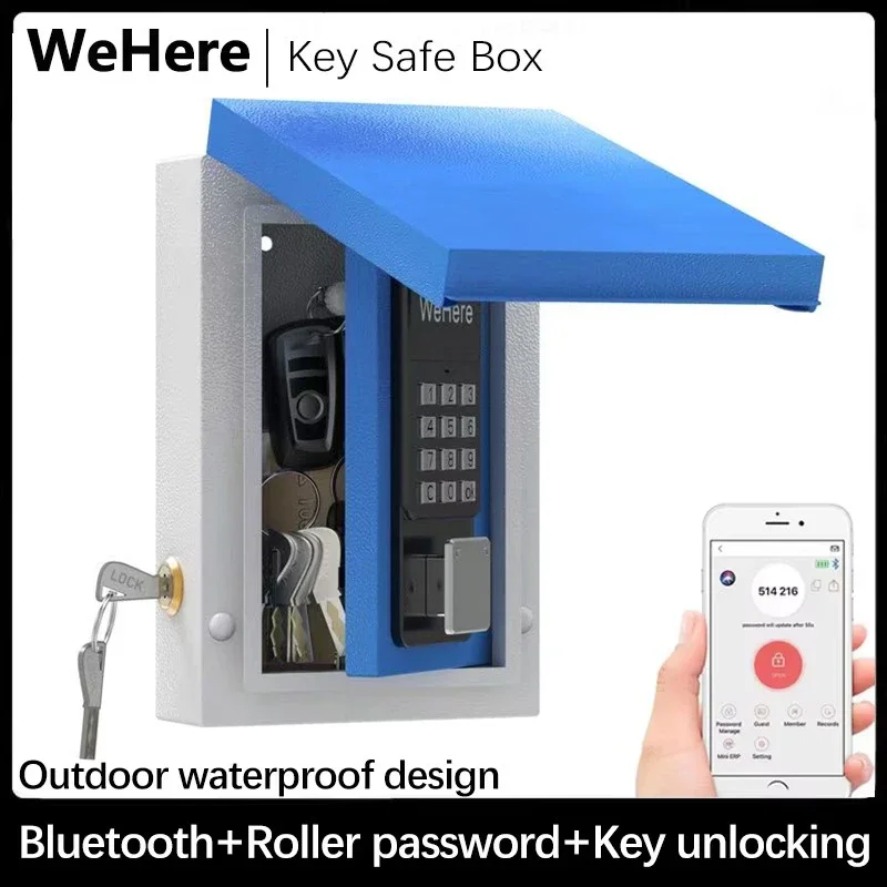 Smart Key Safe Box with Waterproof Cover, OTP/APP Bluetooth/Wi-Fi/Fixed Code/Key Unlock, Security Storage for House Outside