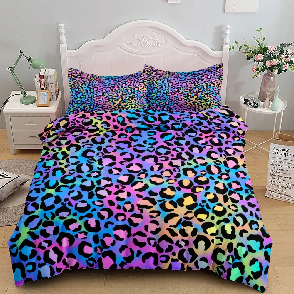 

Flash Mossaic Art Colorful Leopard Pattern Bedding Set Single Twin Double Queen King Cal King Size Bedding Bag Set Quilt Cover