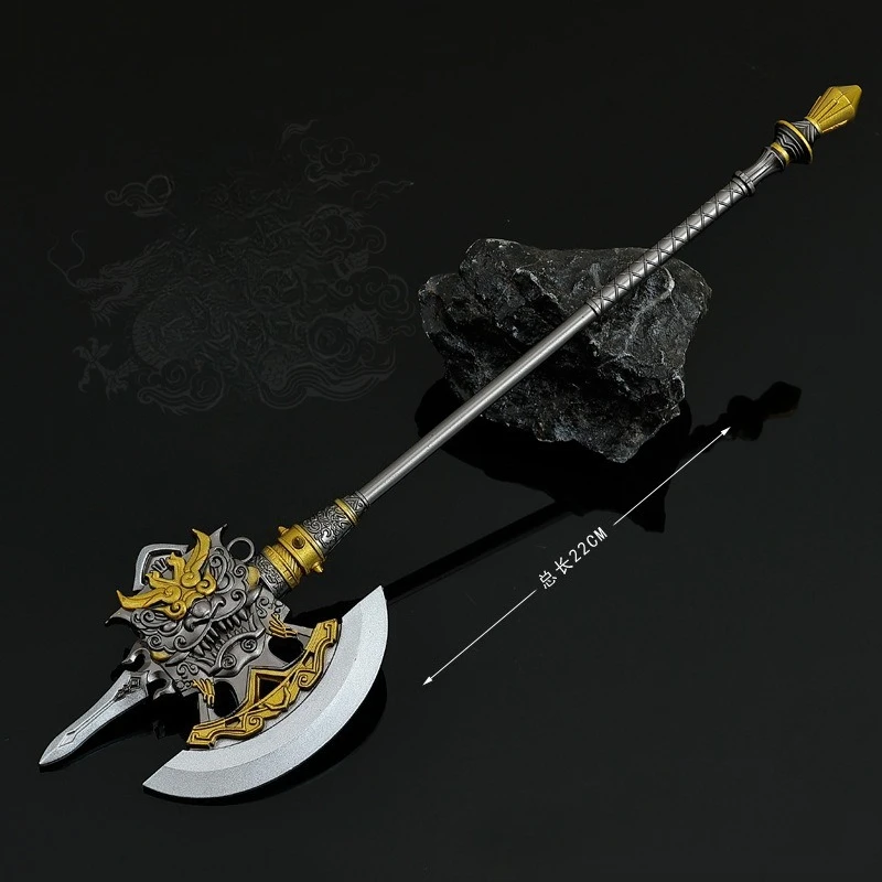 22 cm/8.66in Romantiek van De Drie Koninkrijken Film en Televisie Randapparatuur Wapens Model Xu Huangguan Steen Bijl Metalen Handwerk