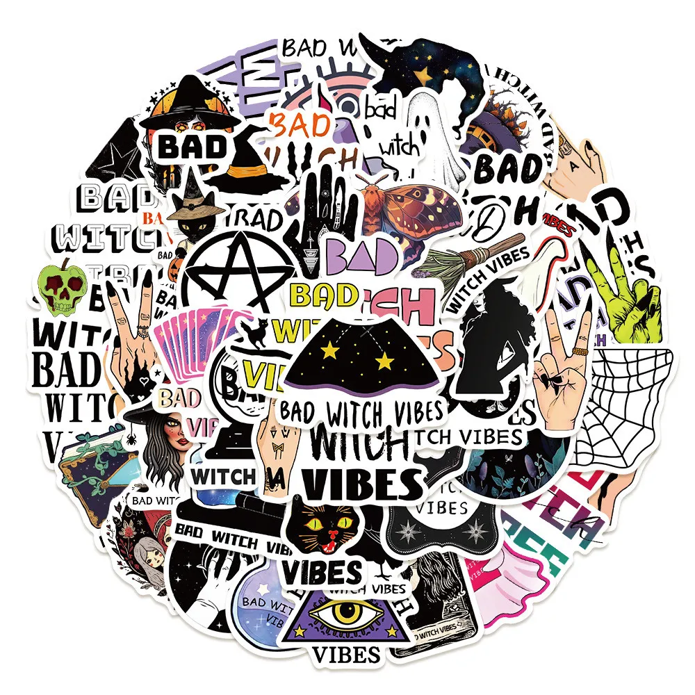 ملصقات مكونة من 50 قطعة من ملصقات Edgy Bad Witch Vibes - شارات زخرفية لأجهزة الكمبيوتر المحمولة والقيثارات وألواح التزلج والمجلات وتسجيل متجر YourLife