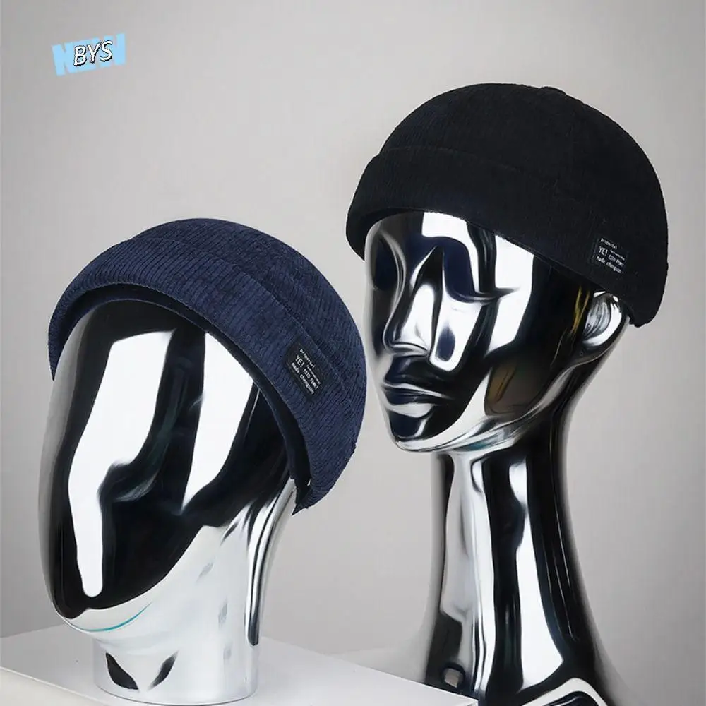 

Fashion Solid Color Vintage Docker Cap Adjustable Round Dome Melon Cap Retro Corduroy Landlord Hat Outdoor