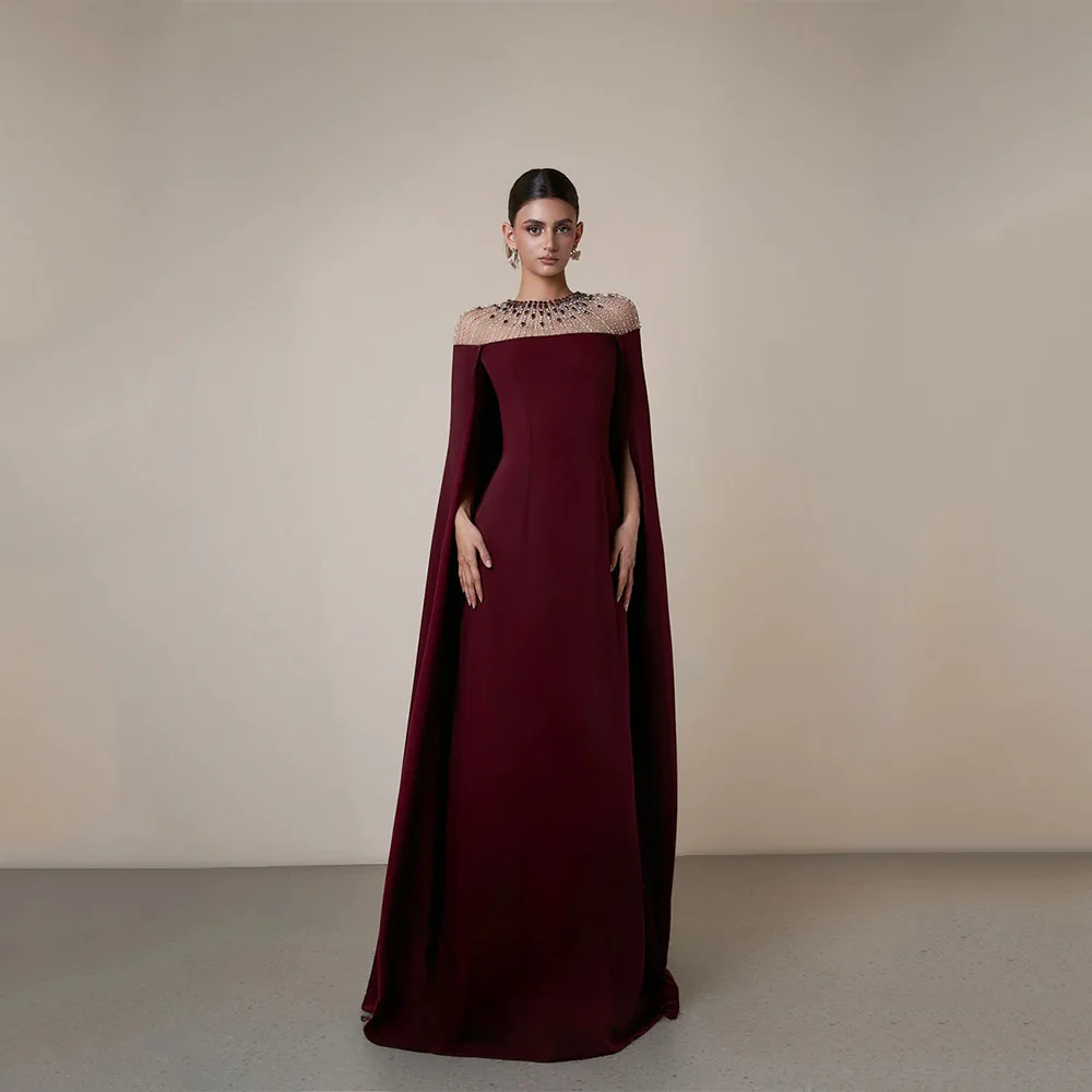 

DRESS FORU Elegant Ciassic Evening Dress Jersey for Floor-Length Jewel Sleeveless Prom Dress Beading Robes De Soirée Customized