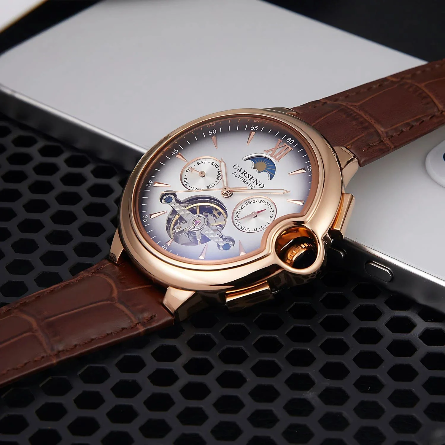 luxury man watch multifunctional moon phase tourbillon mechanical watch for Dropshipping