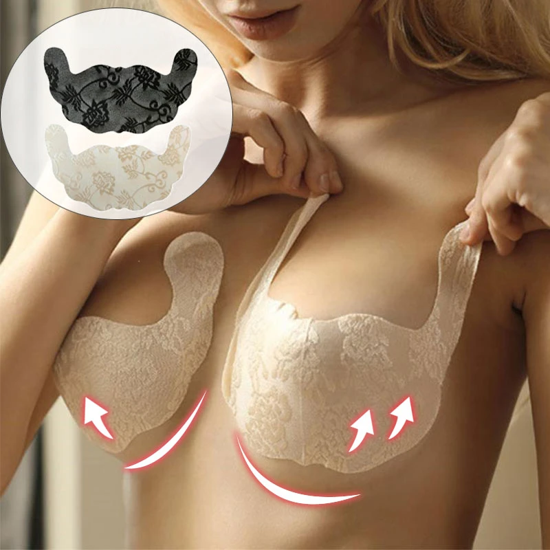 Ladies Self Adhesive Disposable Bra Sticker Invisible Breast Lift Tape Lace Stick Gel U Shape Bra Pad Plus Size Push Up Sticker