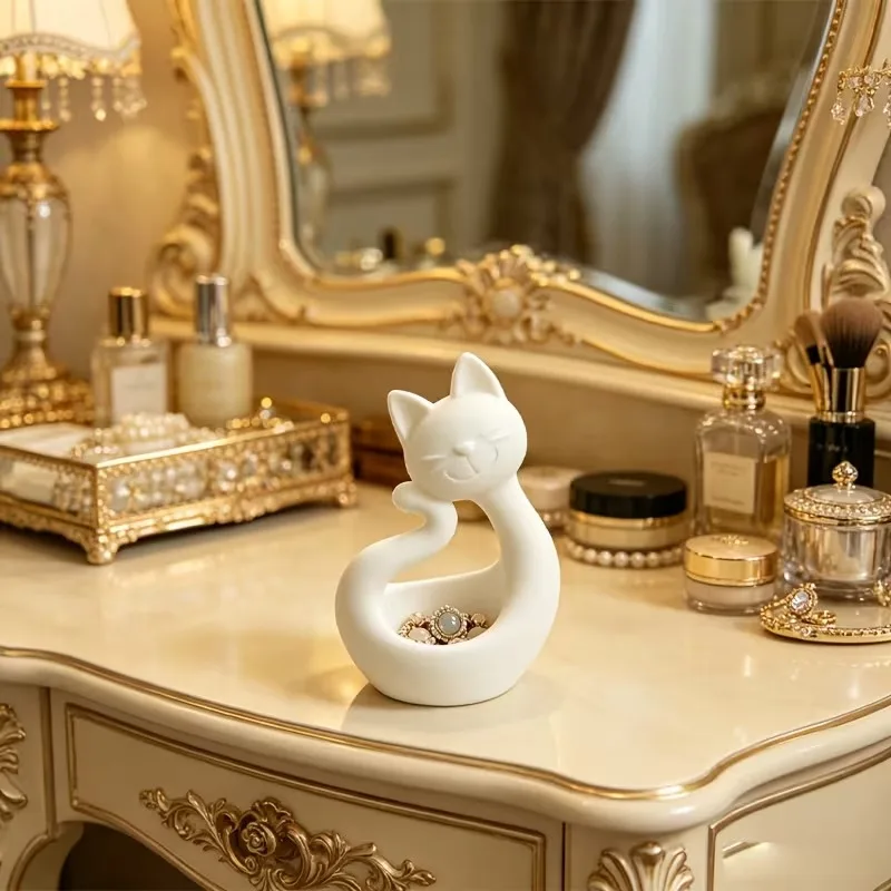 3D Printed Cat Jewelry Holder Kitten Ring Tray Vanity Decor Bedroom Desktop Minimalist Makeup Accessory