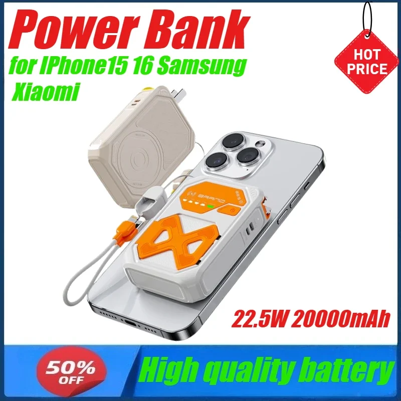 

22,5 Вт, 20000 мАч, аккумуляторная батарея, магнитное беспроводное быстрое зарядное устройство USB C PD для IPhone 15 16 Samsung Xiaomi