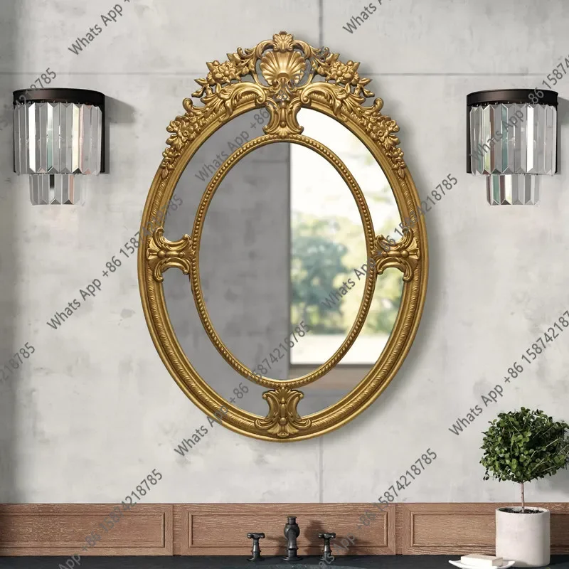 Xx Neoclassical Retro Bathroom Mirror Wall Hanging Soft Decoration Background Wall Art Decorative Luxury Carved Bathroom