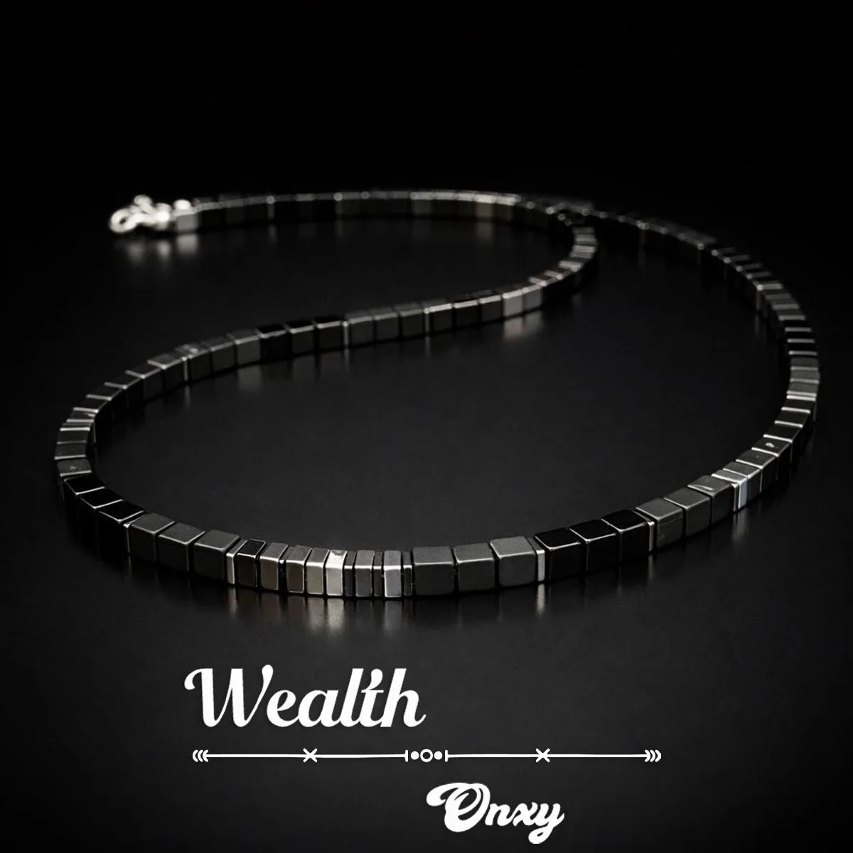 Vintage-style black agate square bead fortune necklace, attracts abundance and prosperity, suitable as a healing jewelry for both men and women for daily wear. Natural materials may have color variations and imperfections