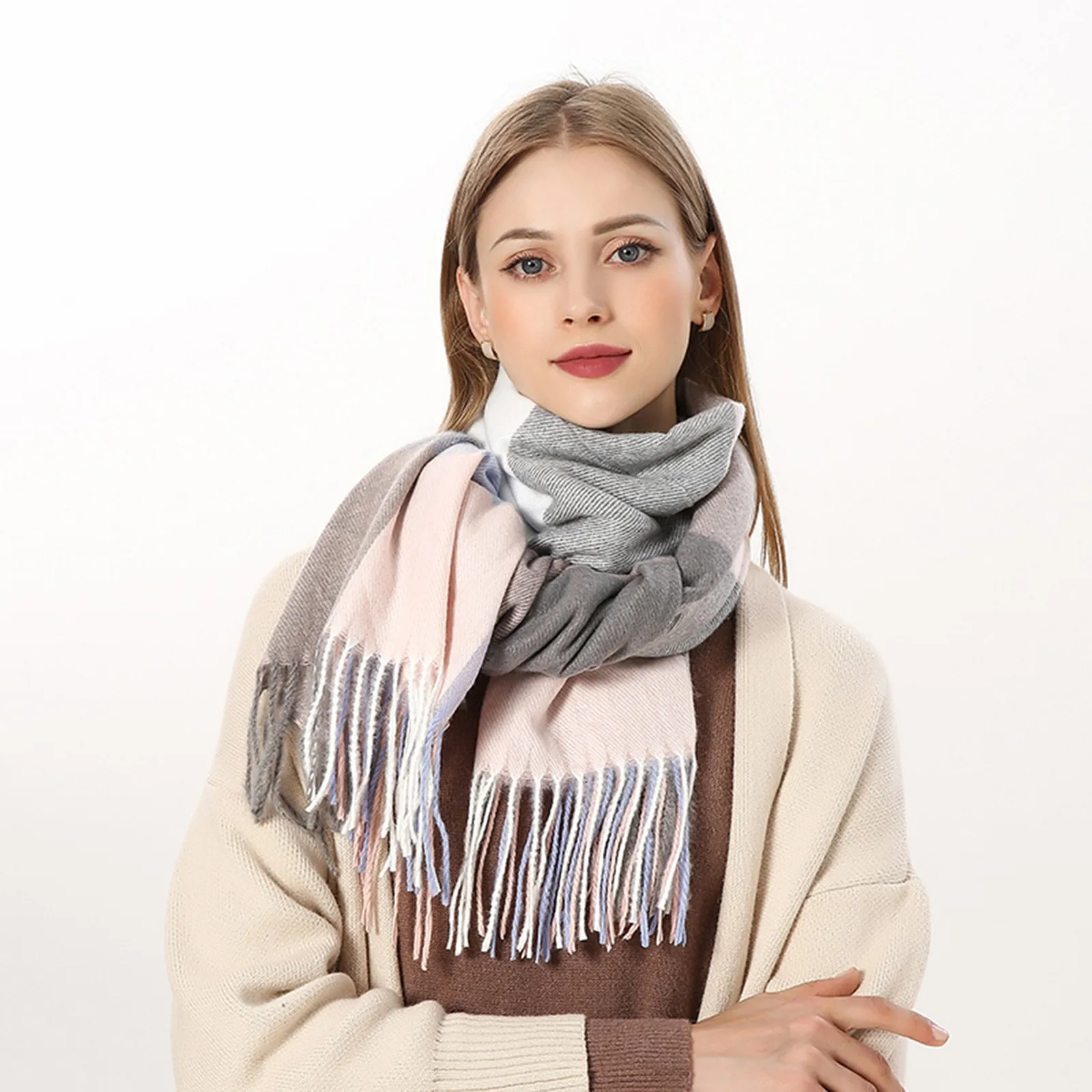 Women Thick Warm Winter Scarf Design Print Women Cashmere Pashmina Shawl Lady Wrap Tassel Scarves Knitted Men Foulard Blanket