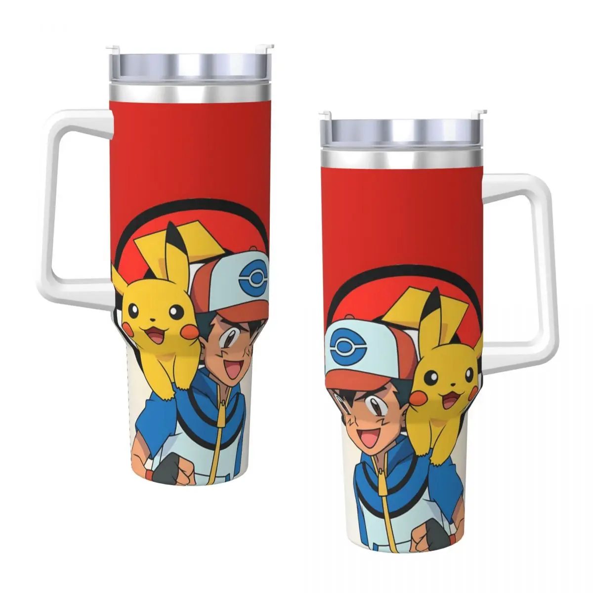 Pikachu Stainless Steel Tumbler Beach Thermal Mug With Straws and Lid Large Car Mugs Cold Drink Water Bottle