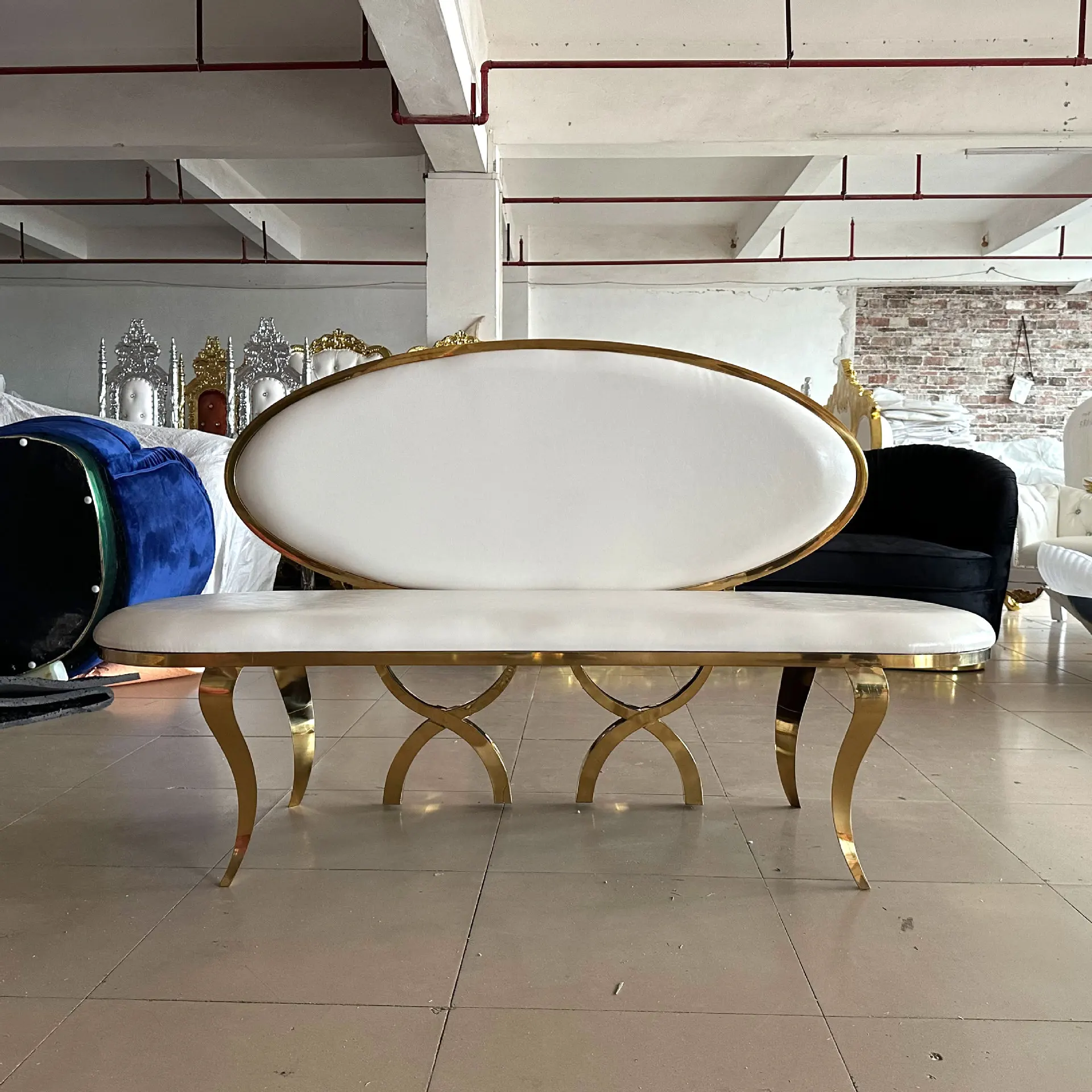 Hotel light luxury metal chair wedding banquet sofa reception hall decoration oval