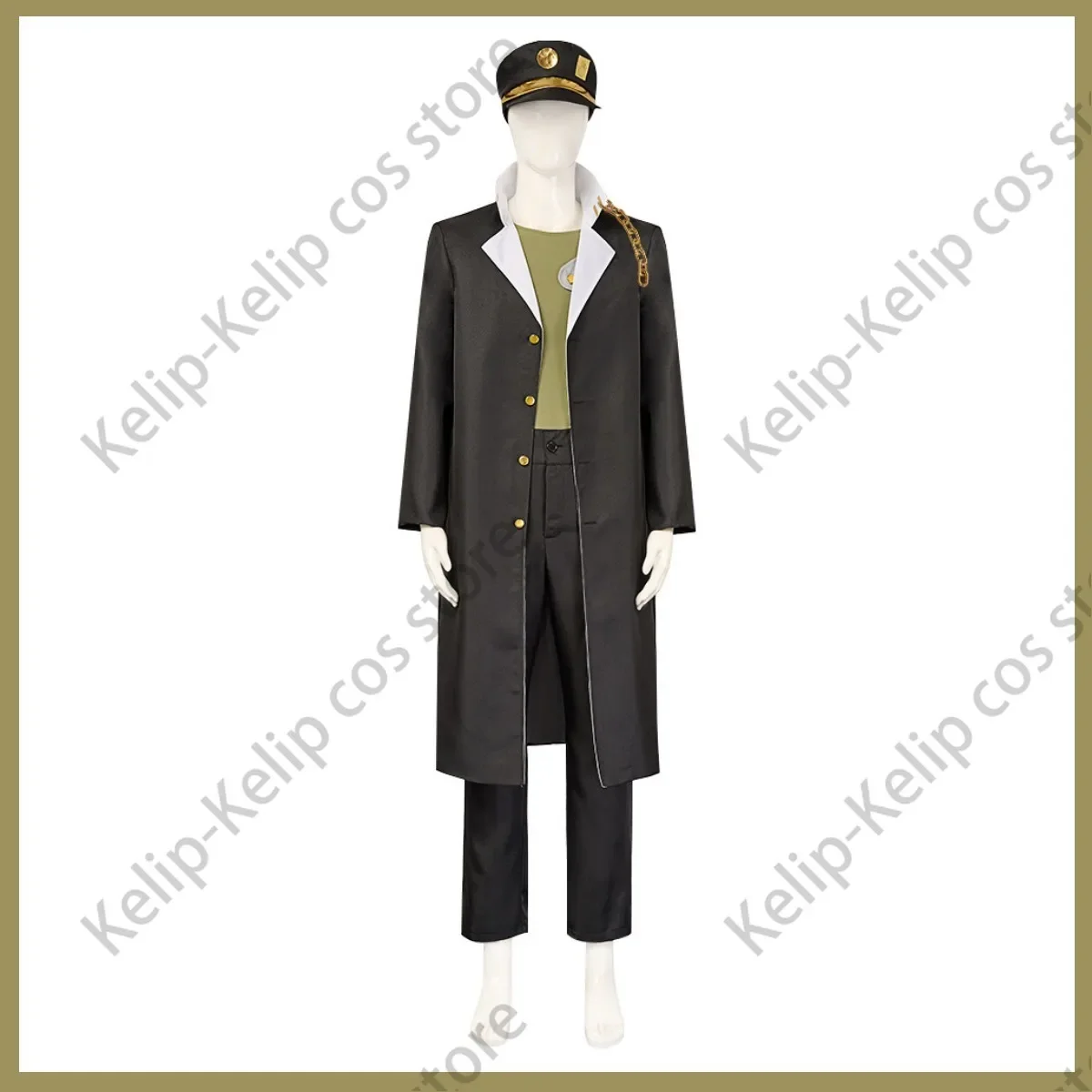 Anime Le Bizzarre Avventure di JoJo Pietra Oceano Kujo Jotaro Costume Cosplay Stella Platino Cappotto Nero Parrucca Uniforme Uomo Vestito di Halloween