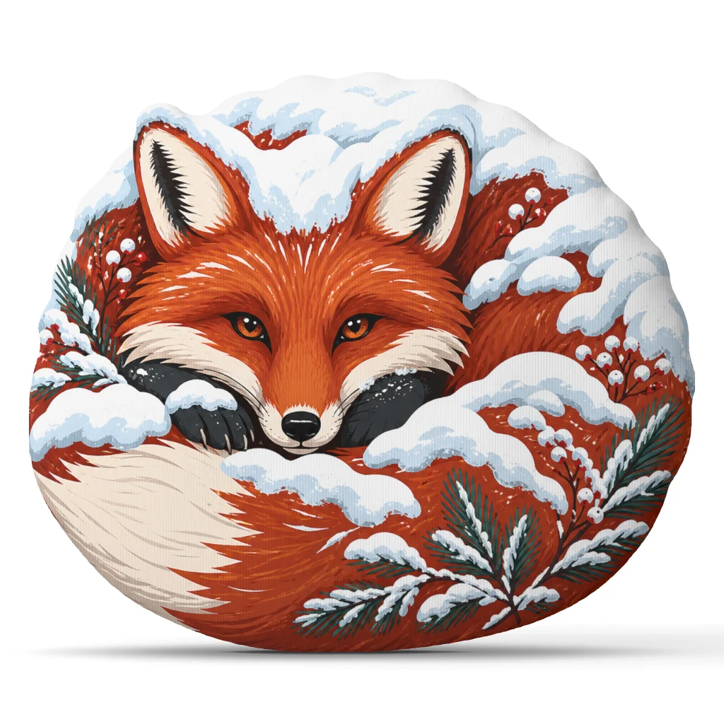 Snowy Red Fox Throw Pillow Winter Woodland Cushion Irregular Stuffed Floor Pillow Fox Lover Gift for Cozy Home Decor Accent