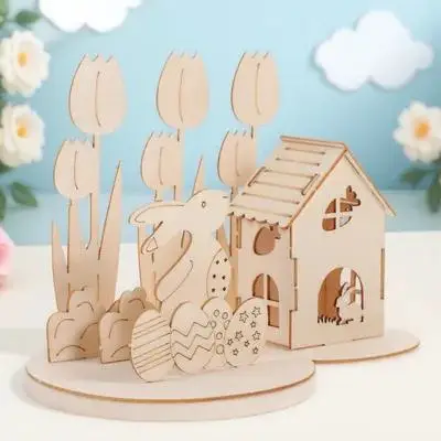 

1Set Easter Bunny Egg 3D Wood Educational Assembly Game Creative Learning Puzzle for Children Toddlers Family Party