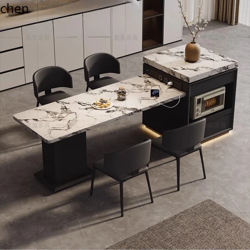 

HXL minimalist white rock slab multi-functional island table retractable storage middle guide table