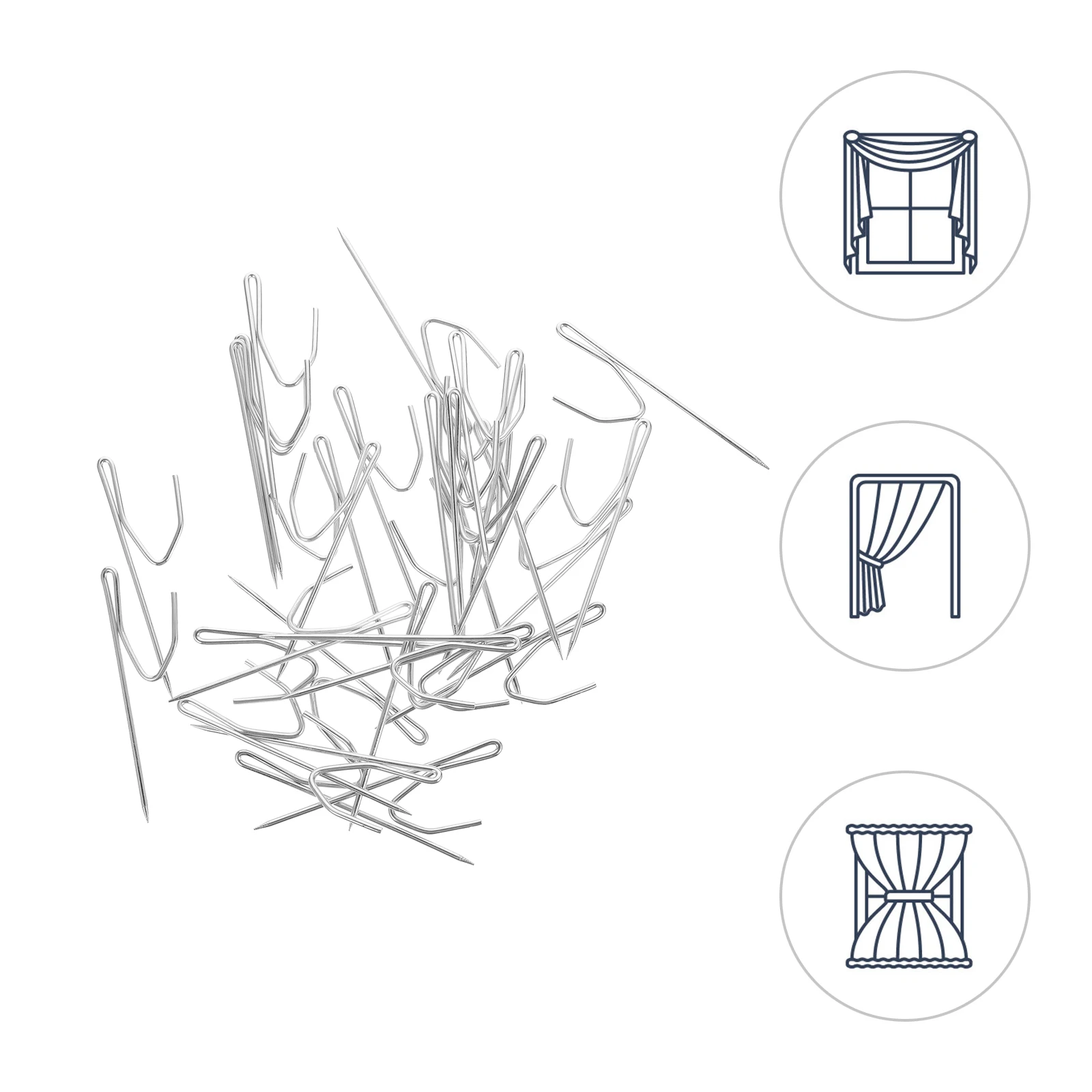 

50pcs Curtain Folds Hook Iron Sturdy Metal Pointed Hooks Smooth Gliding Home Decorative Curtain Hanger For