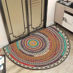 Boho Style Half Round Indoor Mat, Bohemian Area Non-Slip Floor Carpet for Home Decor, Room Decor, Home Kitchen and Gifts