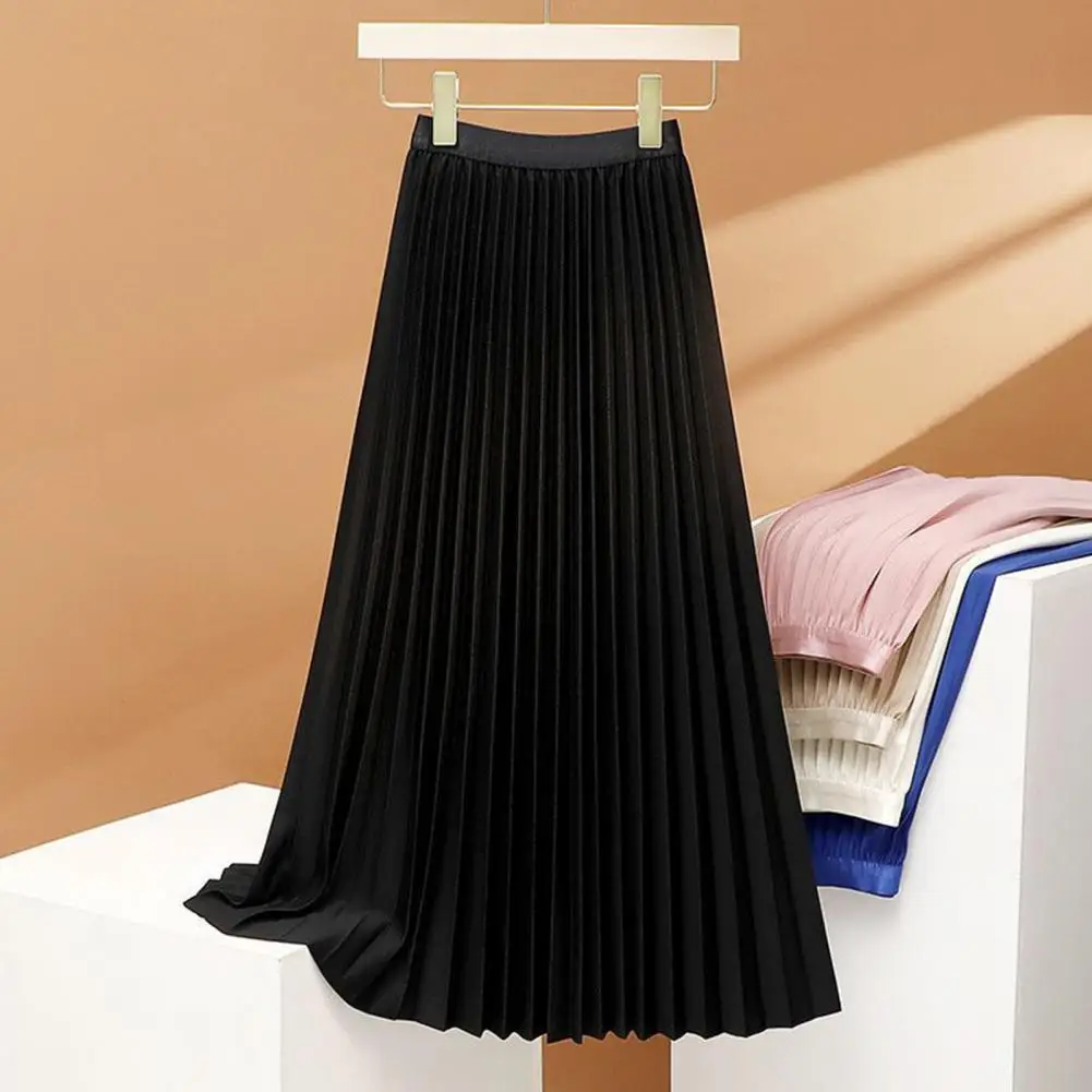 Comfortable Long Skirt Elegant Women's High Waist Maxi Skirt in Solid Color Pleated A-line Design for Work Leisure Wear Solid