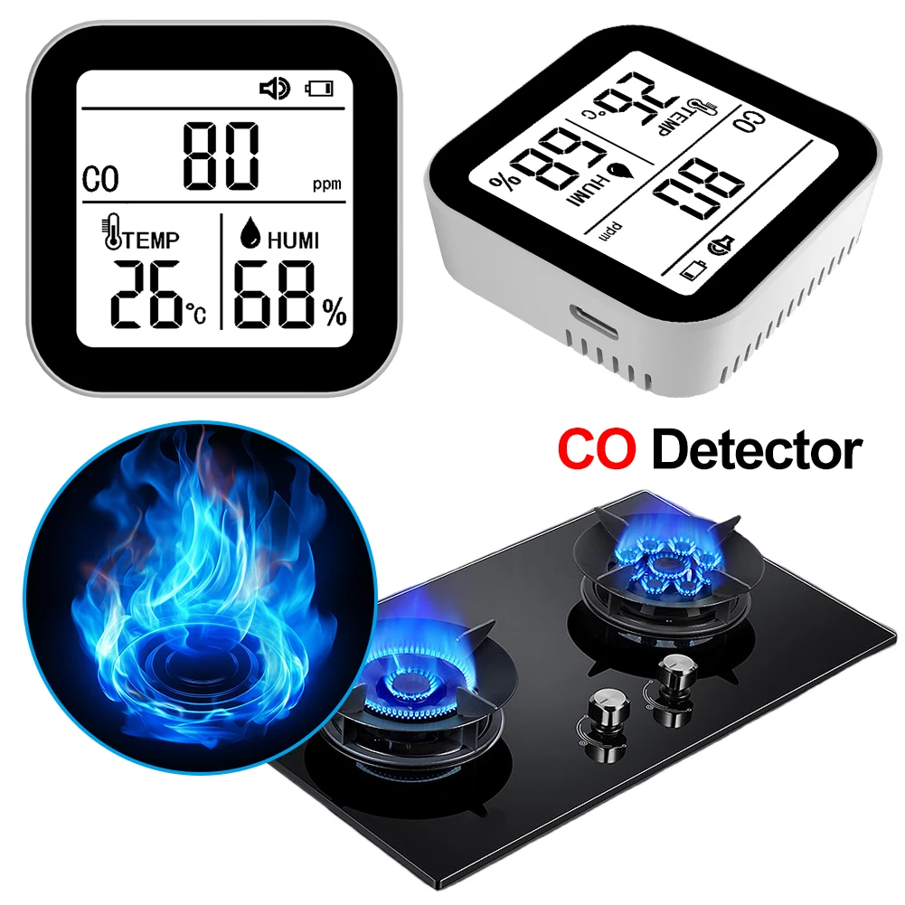 3-in-1 Portable Carbon Monoxide Detector Alarm Function CO Temp Humidity Detector with Lanyard for Camping Travel Car RV Vehicle