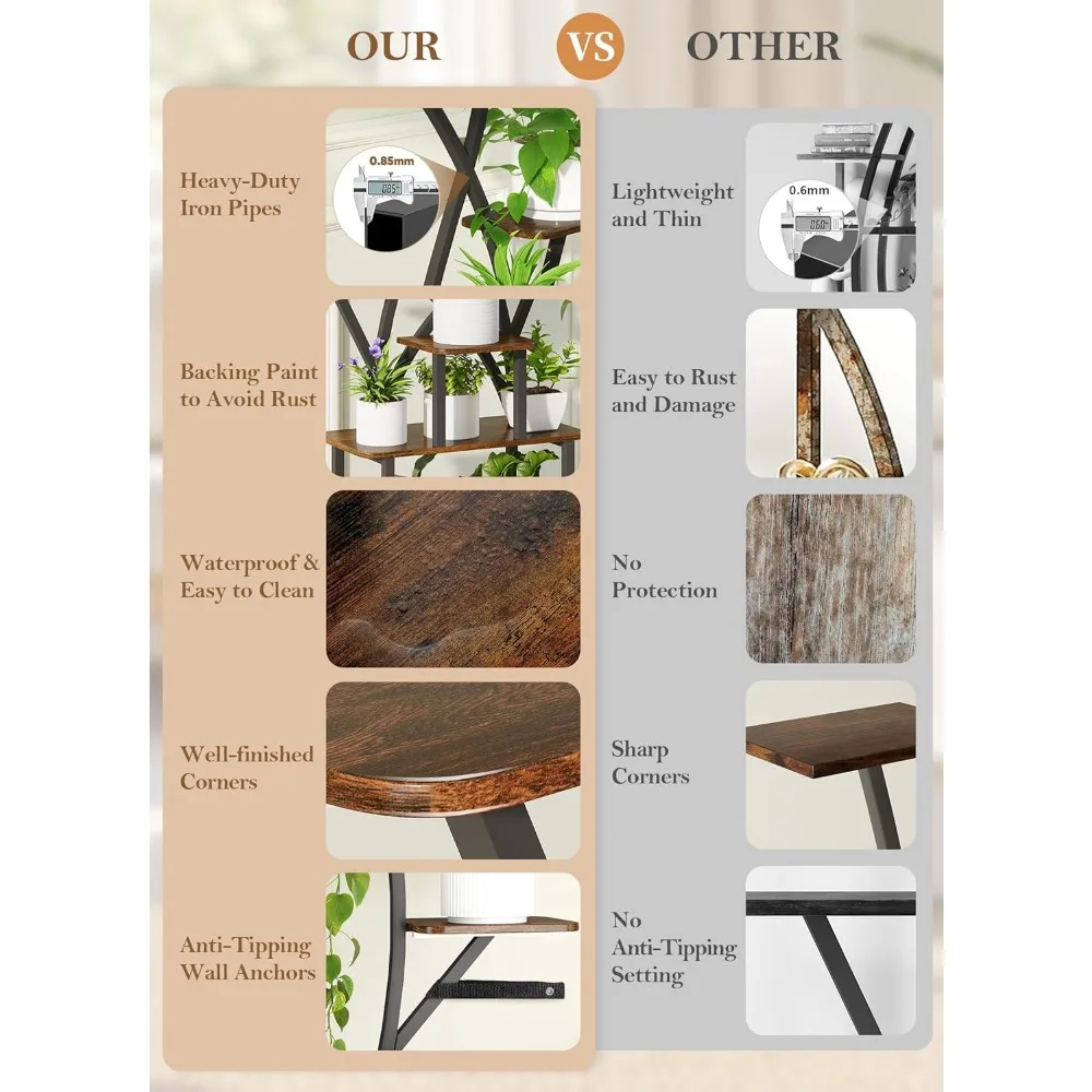 Soporte alto para plantas de interior con ruedas y luces de cultivo, 64 de altura, metal de varios niveles para iluminar plantas de esquina