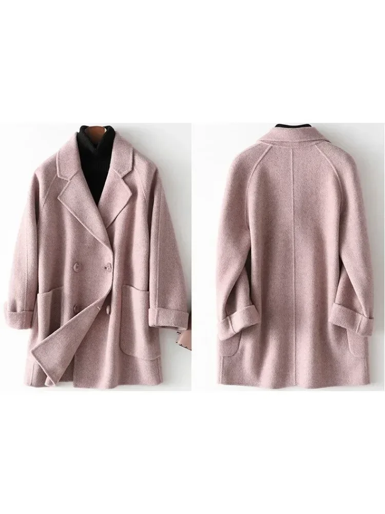 Winter Wool Coats Fashion Overcoat Female Elegant Solid Thick Woolen Coat Double Breasted Long Jackets Office Trench Coat Women