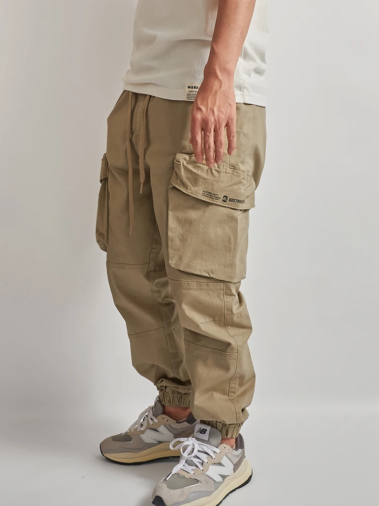 

Trendy Military Sle Loose Casual Pants Men's Spring Summer New Sle ket Work Trousers Youth Active Sle Khaki Color