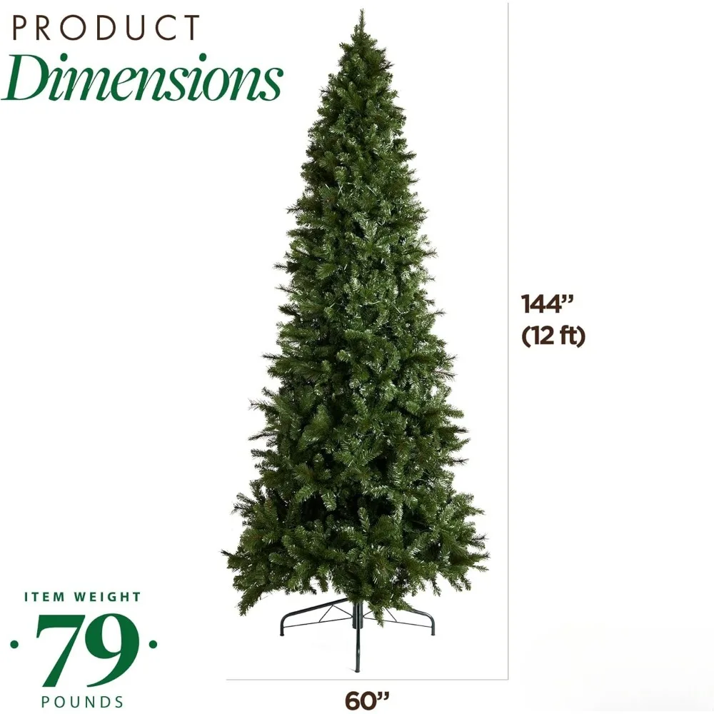 12 Foot Christmas Tree with 800 Multi-Color LED Lights and Stand, Holiday Decor, Flocked Pine Pre-Lit Artificial Christmas Tree