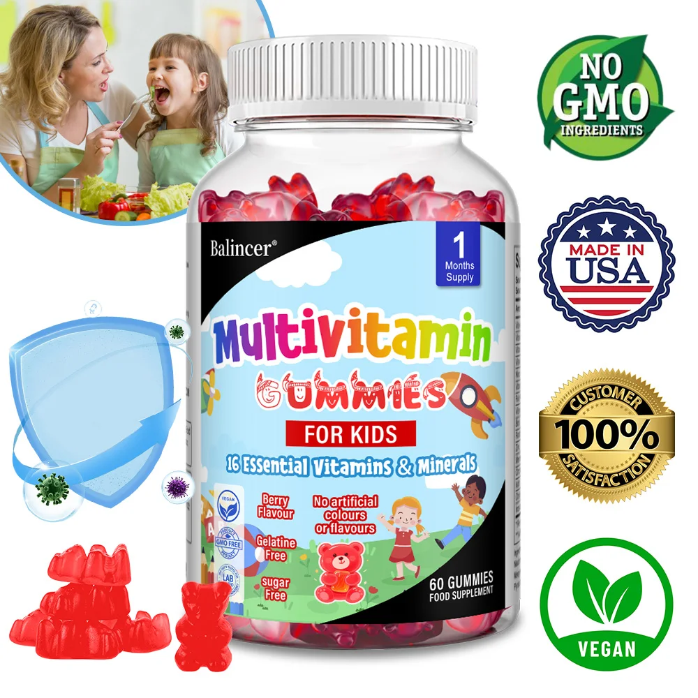 Gomitas multivitaminas para niños - 16 vitaminas y minerales esenciales - Apoya el crecimiento y el desarrollo saludables