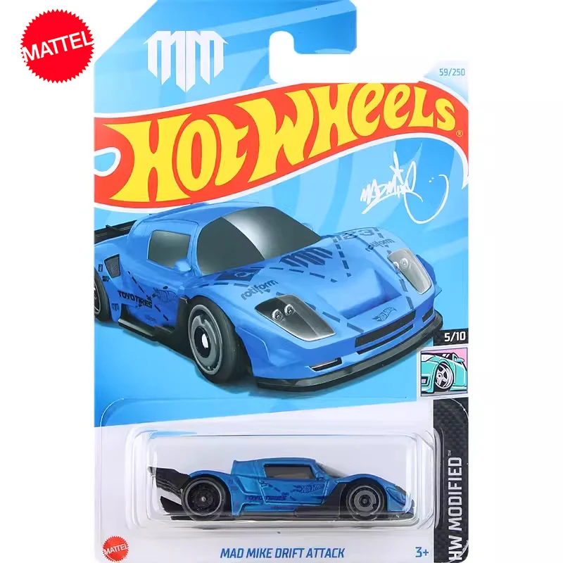 24J Original Hot Wheels Car Mad Mike Drift Attack Toys for Boys 1/64 Diecast Metal Model Carro HW Modified Juguete Birthday Gift