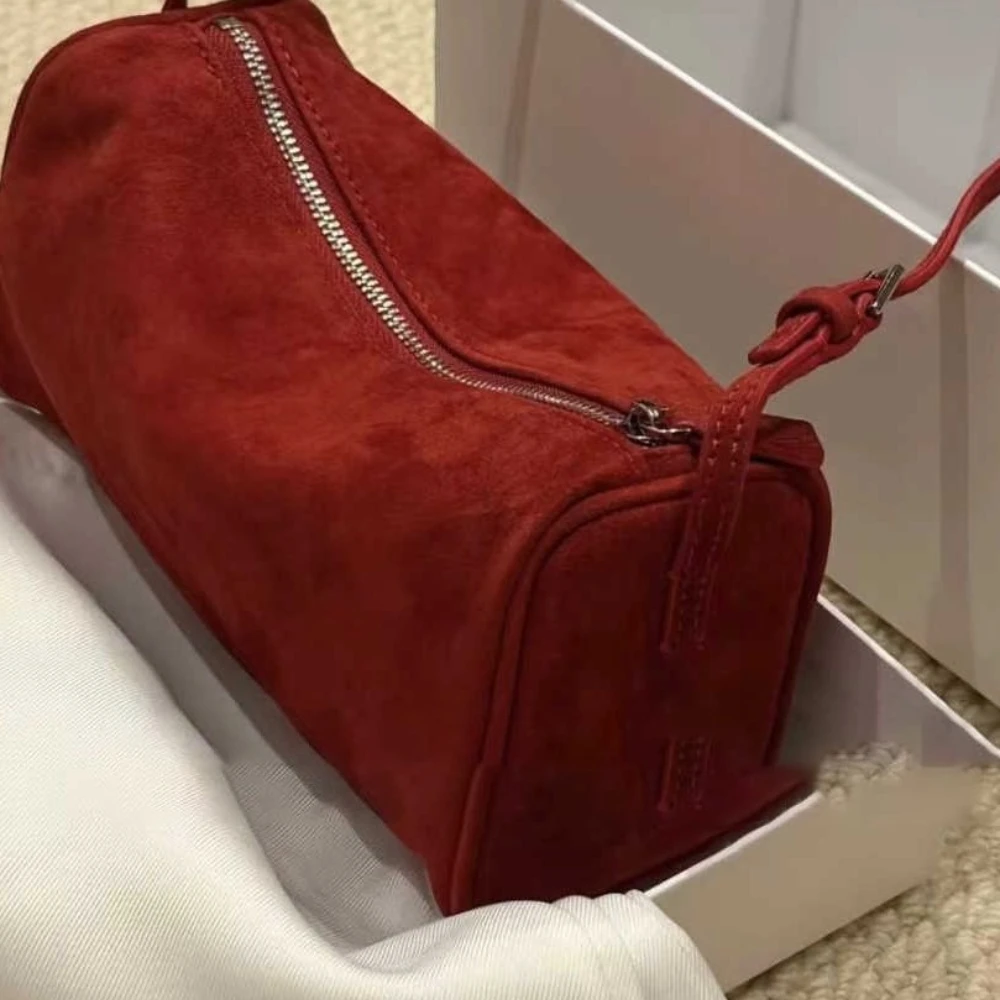 Exquisite Live Wine Red Small Pillow Bag Matte Suede Leather Women Crossbody Bag Round Shape Chamois Female Shoulder Bag