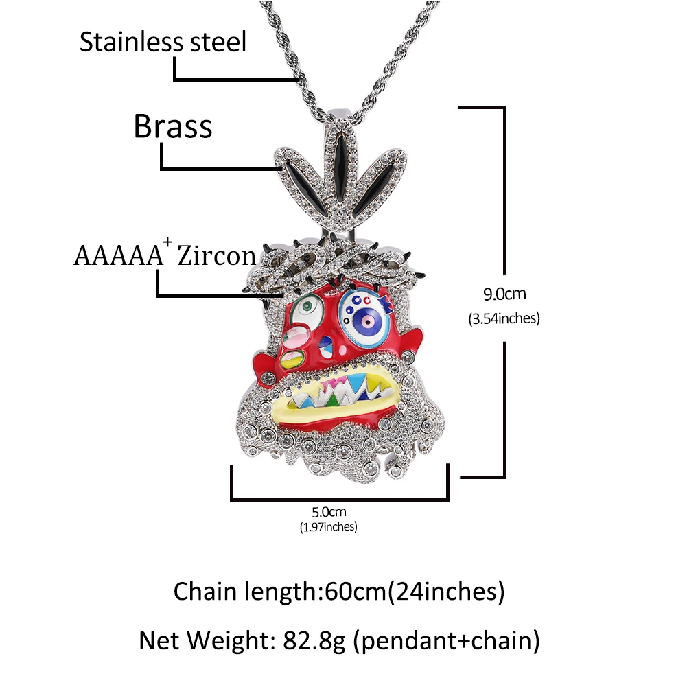 THE BLING KING Travis Scott Hip Hop Anime Enamel Funny Ghost Pendant Necklace Rap Jewelry Colorful Face With Full Cubic Zircon