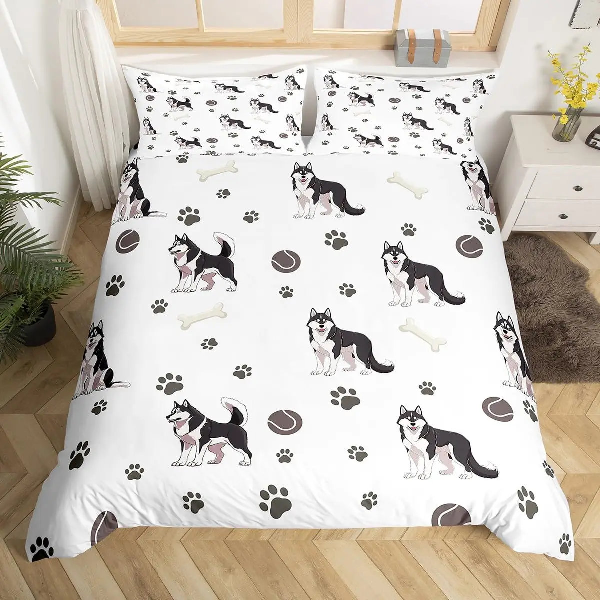 Husky Dog Duvet Cover King Queen Pet Puppy Bedding Set Lovely Animal Comforter Cover Polyester Quilt Cover with 2 Pillowcases