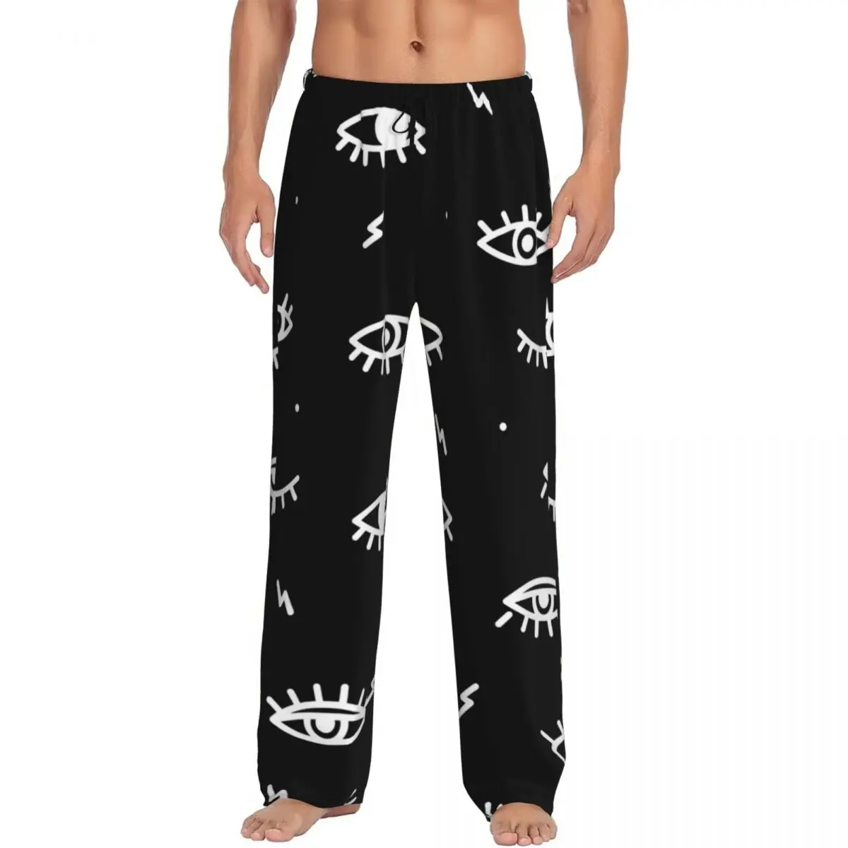 Mens Pajamas Pyjamas Pants Psychedelic Eyes Black And White Print Lounge Pants Sleep Bottoms