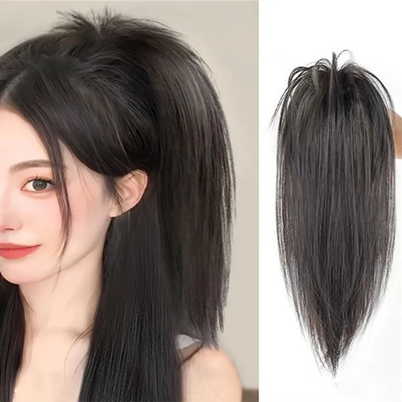 Straight Ponytail Extension Half Zha High Waterfall Horsetail Wig Girl Grab Clip Fountain High Fluffy Horsetail Natural Hai