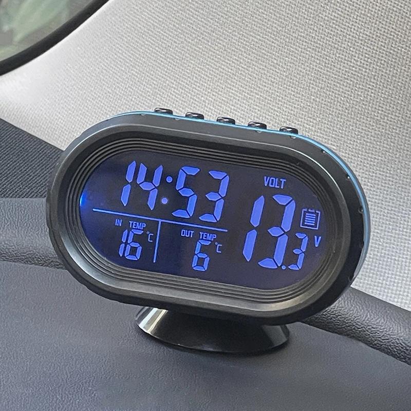 

Car Digital Clock And Thermometer with LED Display Dual Voltmeter Temperature Sensor for Interior And Exterior 12V Compatible