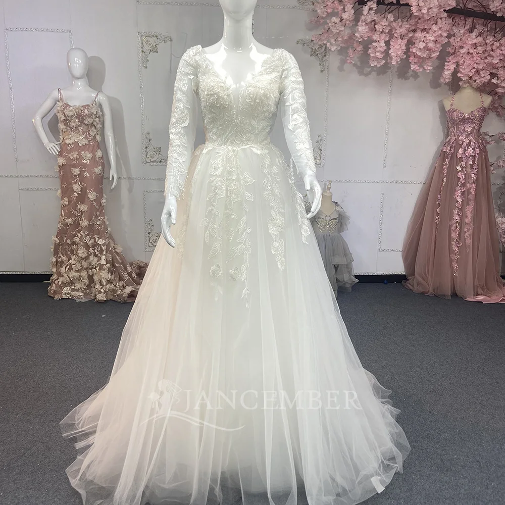 

Customized A-line Wedding Dresses 2025 V Neck Long Sleeve Bridal Gowns Stylish Lace High Quality Bride vestidos de novia boda