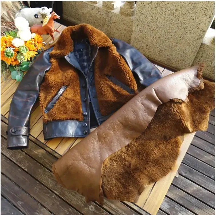 Shop Top.Winter warm fur jacket.Men genuine leather coat.Classic Western style Rider horsehide cloth.Vintage