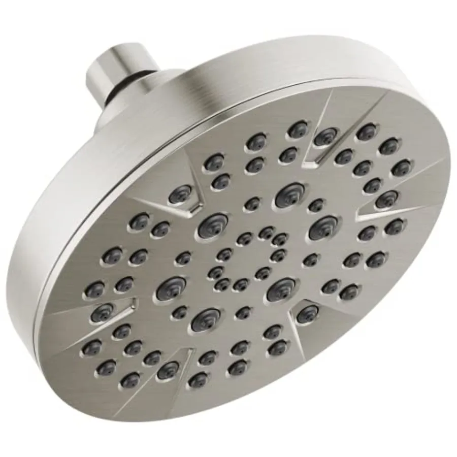 

6-Setting Brushed Nickel Shower Head with High Pressure Spray 6 Inch Round Shower Head 1.75 GPM Flow Rate Stainless Steel