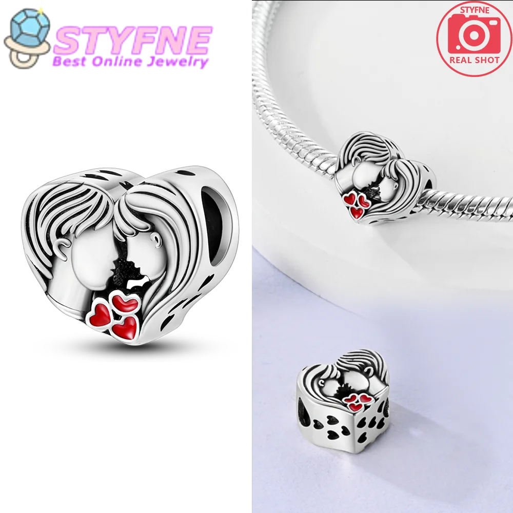 Romantic 925 Sterling Silver Couple Avatar RedHeart Charm Fit DIY Bracelet Necklace Ladies' Wedding Anniversary Jewelry Gift