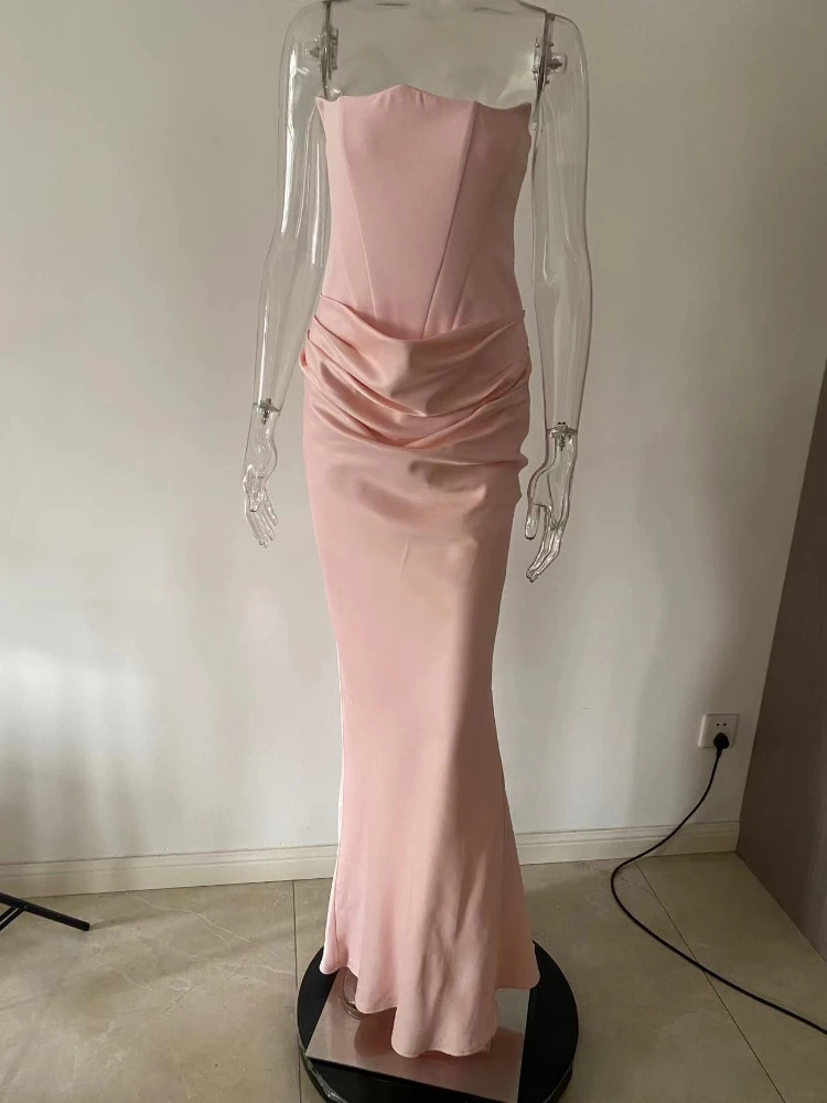 XIAOTANG hors de l'épaule rose Maxi Corset robes femmes robe de soirée sans bretelles 2025 élégant longue Satin discothèque robes de soirée